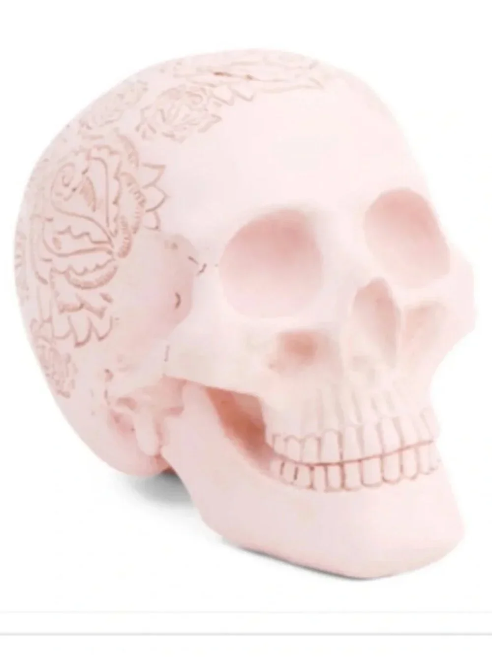 Ghoulish Decorative Pink Skull With Etched Floral Design - NIB